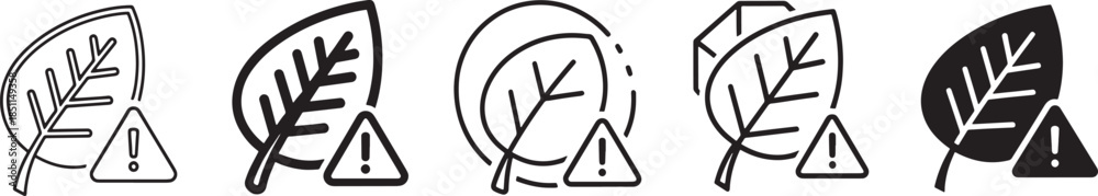 Fototapeta premium Environmental Warning Icon Set Featuring Plant Leaf with Caution Triangle for Pesticide Awareness Chemical Pollution and Nature Protection Concept