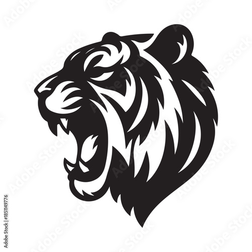 tiger roaring vector silhouette clip art logo design illustration