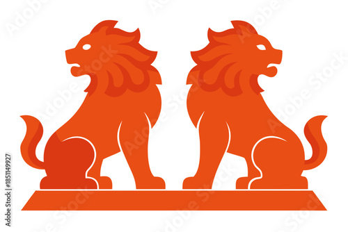 Majestic Traditional Chinese Stone Guardian Lions (Shi) Symbolizing Protection and Power
