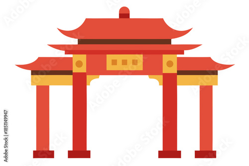 Grand Traditional Chinese Archway (Paifang) as a Decorative Cultural Landmark