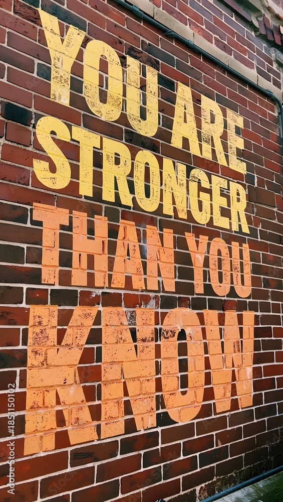 Obraz premium You are stronger than you know: a powerful quote painted on a textured brick wall