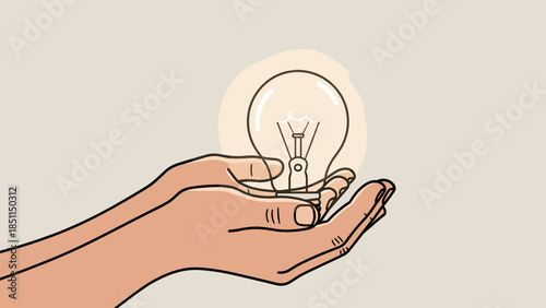 Hand Holding Light Bulb Illustration.