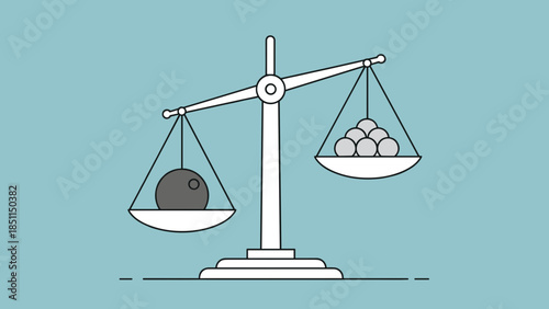 Illustration of Scales with Coins and Ball.