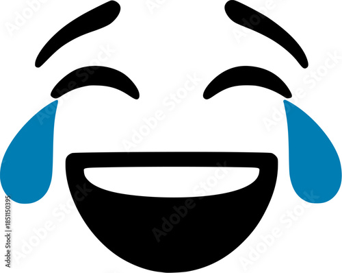 Stylized emoji face with closed eyes, laughing mouth, and tears of joy, conveying extreme amusement and happiness