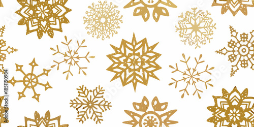 Golden snowflakes pattern on a white background festive winter design element
