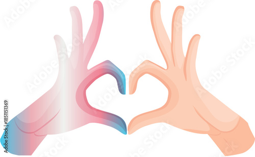 icon of hands folded in a gesture of love where one hand is in the colors of transgender pride, as a symbol of love, equality and self-expression