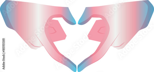 icon of hands with fingers folded into a heart shape with hands in transgender pride colors as a symbol of love, equality and self-expression