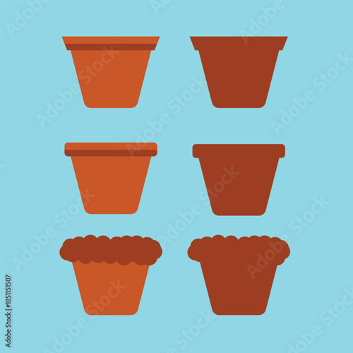 Seamless background pattern featuring colorful terracotta clay flowerpots and ceramic gardening containers with flowers isolated on white