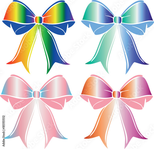 set of ragged bows in LGBT, lesbian pride, gay pride and transgender pride colors, for designs dedicated to Pride Month or human rights