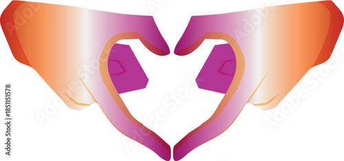 icon of hands with fingers folded into a heart shape with hands in the colors of lesbian pride, as a symbol of love, equality and self-expression
