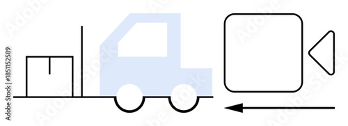 Logistics concept. Logistics truck with cargo box and camera transportation and delivery monitoring. Logistics ensure efficient shipping, security, and supply chain management. Great for e-commerce