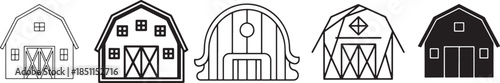 Classic Rural Barn House and Agricultural Shed Icon Set for Farm Infrastructure Property Storage and Countryside Architectural Building Design
