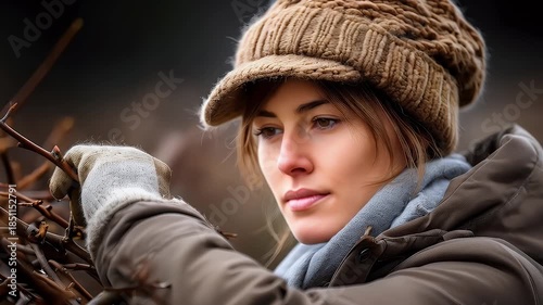 Woman pruning branches outdoors daytime
