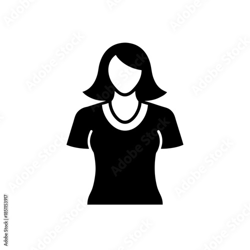 Minimalist black silhouette icon of a woman's upper body representing a user profile or female avatar