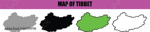 Tibet Map Black Silhouette Illustration Isolated on White Background, Minimal Tibetan Plateau Region Shape for Geography and Stock Use