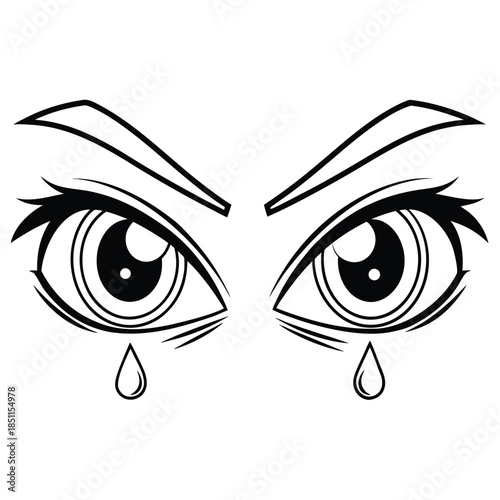 Sad Cartoon Eyes Crying Black and White tears