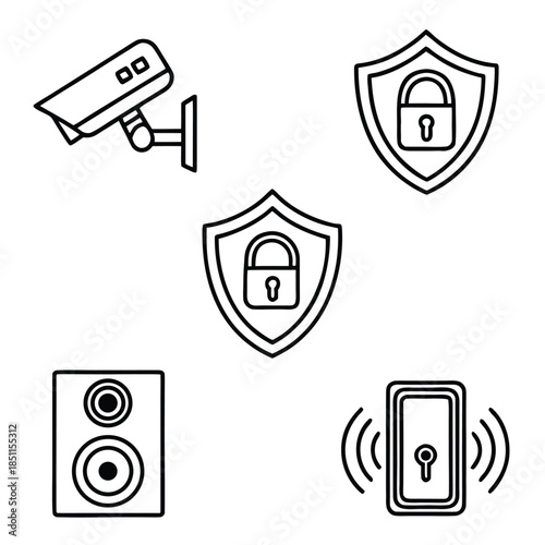 Security system icons with cameras shields and locks