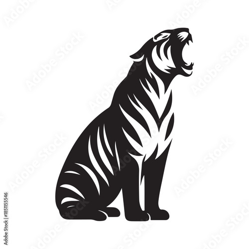 tiger roaring vector silhouette clip art logo design illustration