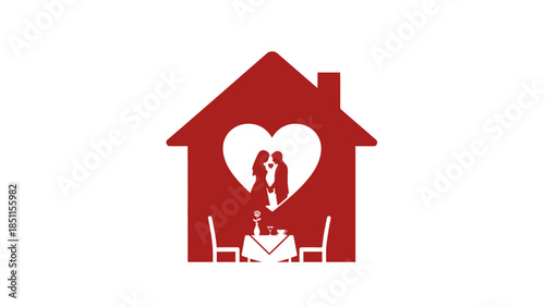 Romantic dinner at home with a couple and their dog, symbolizing love and togetherness.