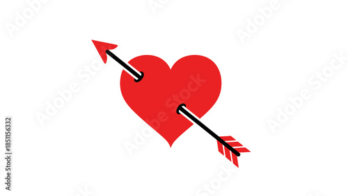 Red heart pierced by an arrow, symbolizing love, passion, and romance on a white background.
