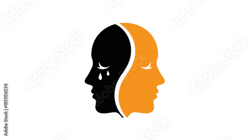 Abstract illustration of two faces representing contrasting emotions and mental states.