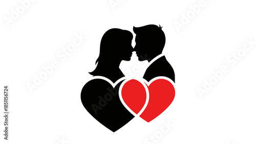 Silhouette of a loving couple with intertwined hearts, symbolizing romance and connection.