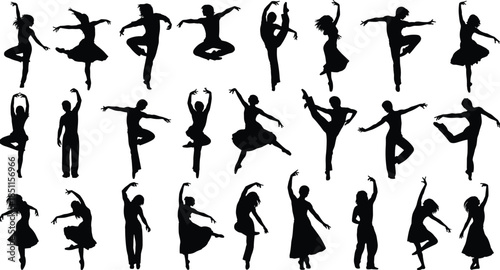 Dynamic collection of expressive dancer silhouettes showcasing elegant movement, artistic choreography, ballet and contemporary poses, perfect for creative 