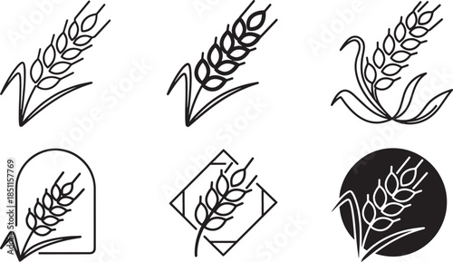 Wheat Ear and Grain Cereal Icon Set for Organic Farming Bakery Product Packaging and Autumn Harvest Agricultural Industry Graphic Design