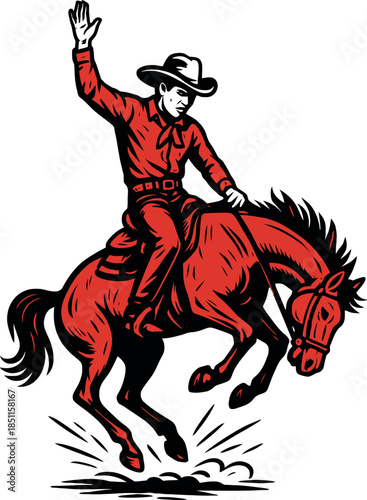 Rodeo Cowboy Bronc Red Western Horse Rider Art
