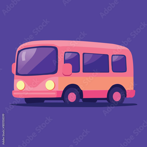 Cute Pink Cartoon Bus Vector Illustration – Colorful Transportation Vehicle Clipart