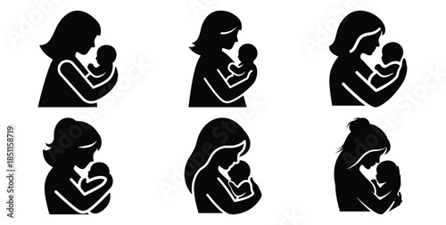 mother and baby icon vector art icon set. Black color  and white background