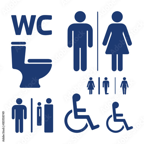 Public Restroom and Bathroom Signage Icon Set: Male, Female, and Accessible Symbols