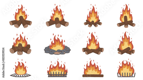 Campfire Icons in Various Styles and Formats for Outdoor and Digital Use