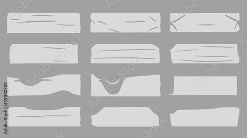 White Torn Paper Strips in Minimalist Design with Soft Gray Background for Graphic Design Elements