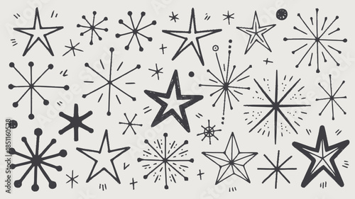 Star Symbols Collection in Various Styles and Designs in Black and White Illustration for Graphic Design