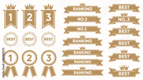 Golden Ranking and Badges in Various Styles and Formats for Awards and Certificates