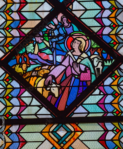 Stained glasses of the cathedral, Ploermel, France