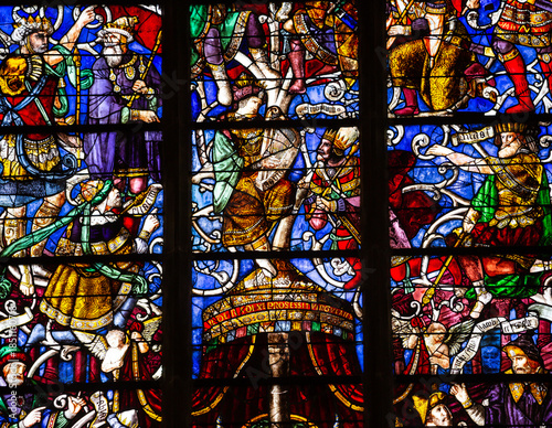 Stained glasses of the cathedral, Ploermel, France