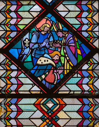 Stained glasses of the cathedral, Ploermel, France