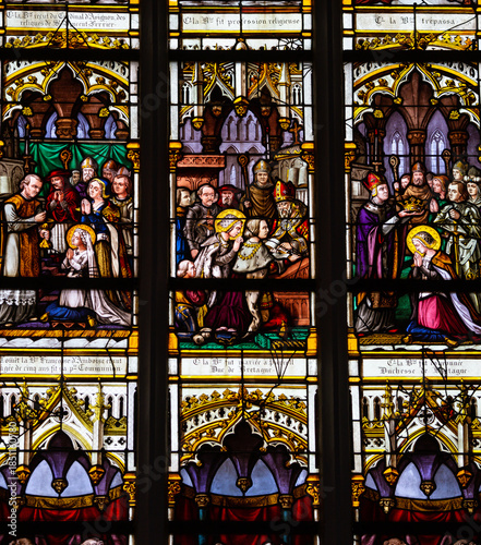 Stained glasses of the cathedral, Ploermel, France