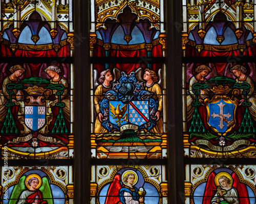 Stained glasses of the cathedral, Ploermel, France