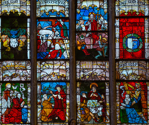 Stained glasses of the cathedral, Ploermel, France