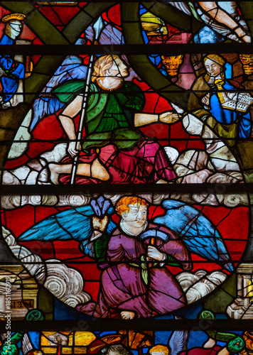 Stained glasses of the cathedral, Ploermel, France