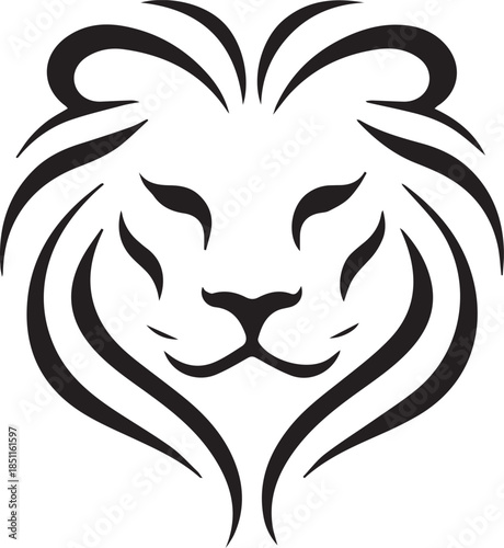 Lion Symbol: A minimalist illustration of a lion's head, created with bold, flowing lines, exuding a sense of strength, dignity, and majestic elegance.