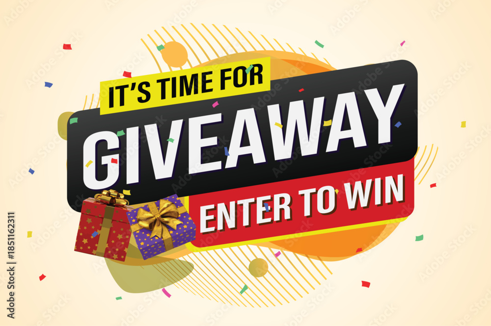 Obraz premium giveaway enter and win word vector gift box surprise style for social media landing page, template, ui, web, mobile app, poster, banner, flyer, background, gift card, coupon, label, wallpaper