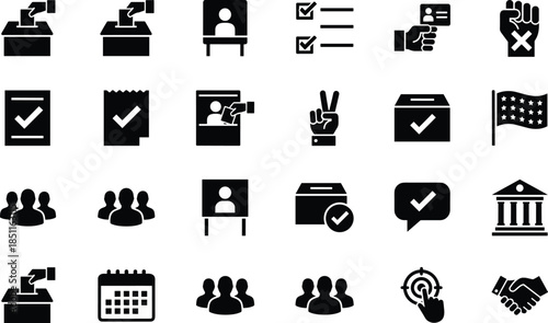 Election voting and democracy icons flat vector illustration set including ballot box vote choice civic 