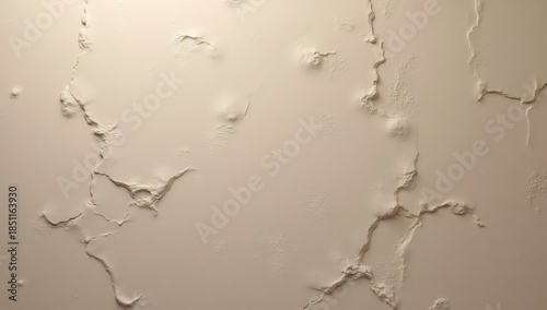 Closeup of a lightcolored textured surface with prominent blisters and cracks resembling peeling paint