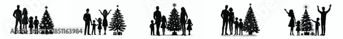 vector silhouette happy family celebrating Christmas in front of the Christmas tree
