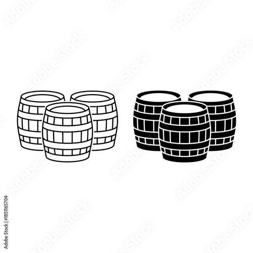Wood Barrel vector illustration icons set