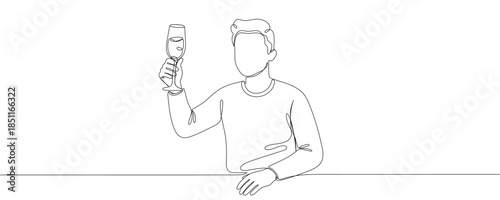 A single continuous line drawing of people raising glasses of wine or champagne. Vector illustration.